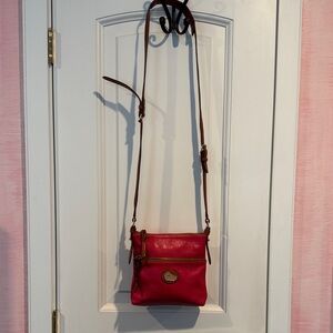 Dooney and Bourke Red Crossbody Bag with Brown Strap